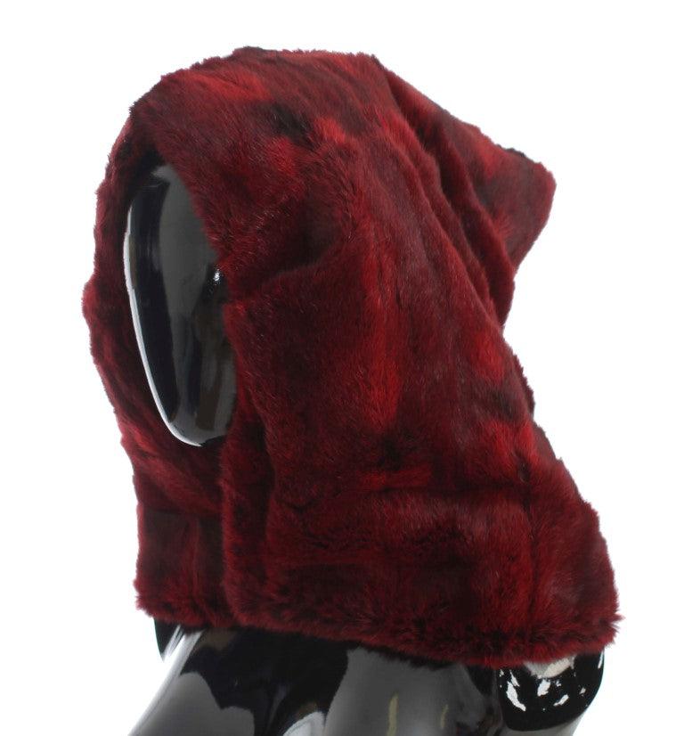 Dolce & Gabbana Bordeaux Hamster Fur Crochet Hood Scarf Hat - Ellie Belle