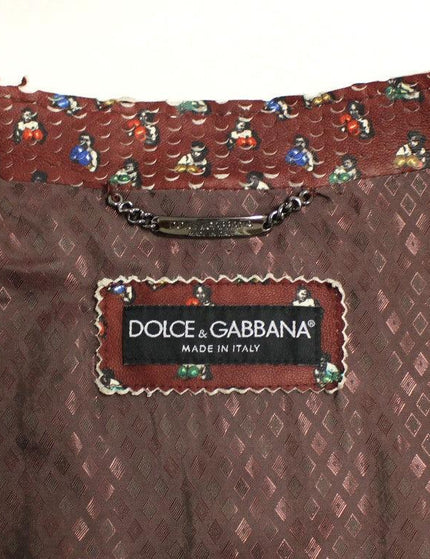 Dolce & Gabbana Bordeaux Leather Boxer Print Jacket Coat - Ellie Belle