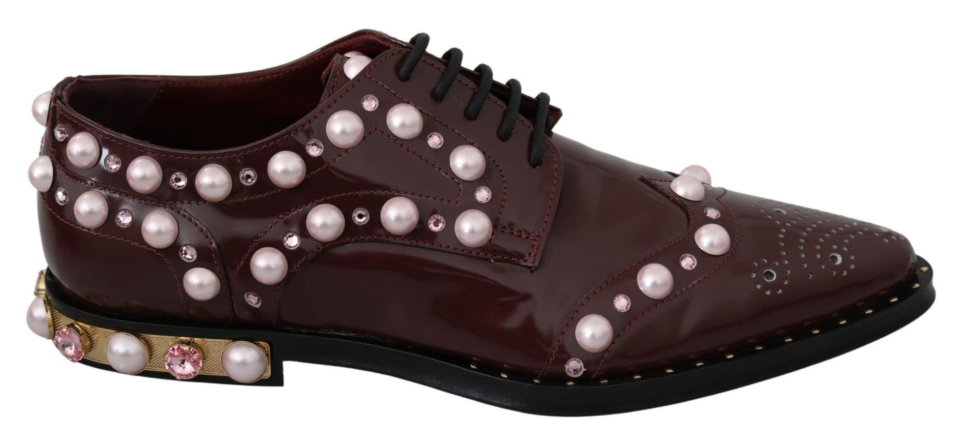 Dolce & Gabbana Bordeaux Leather Crystal Pearls Formal Shoes - Ellie Belle