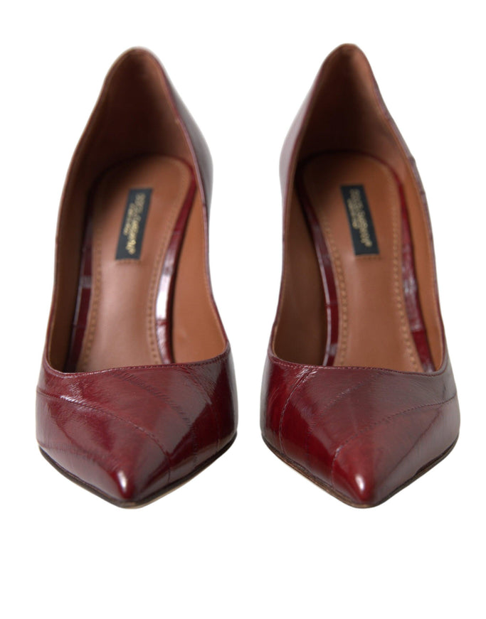 Dolce & Gabbana Bordeaux Leather Eelskin Pumps Heels Shoes - Ellie Belle