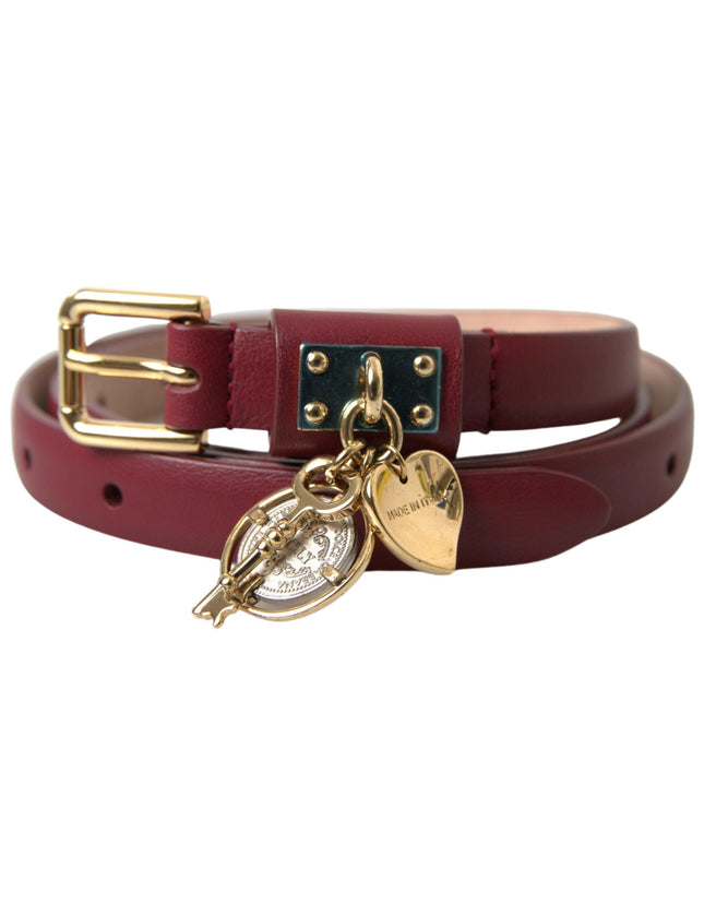 Dolce & Gabbana Bordeaux Leather Embellished Buckle Belt - Ellie Belle
