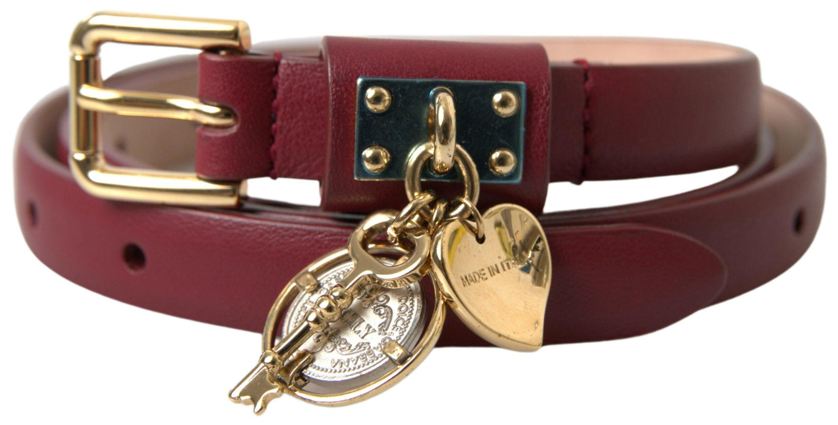 Dolce & Gabbana Bordeaux Leather Embellished Buckle Belt - Ellie Belle