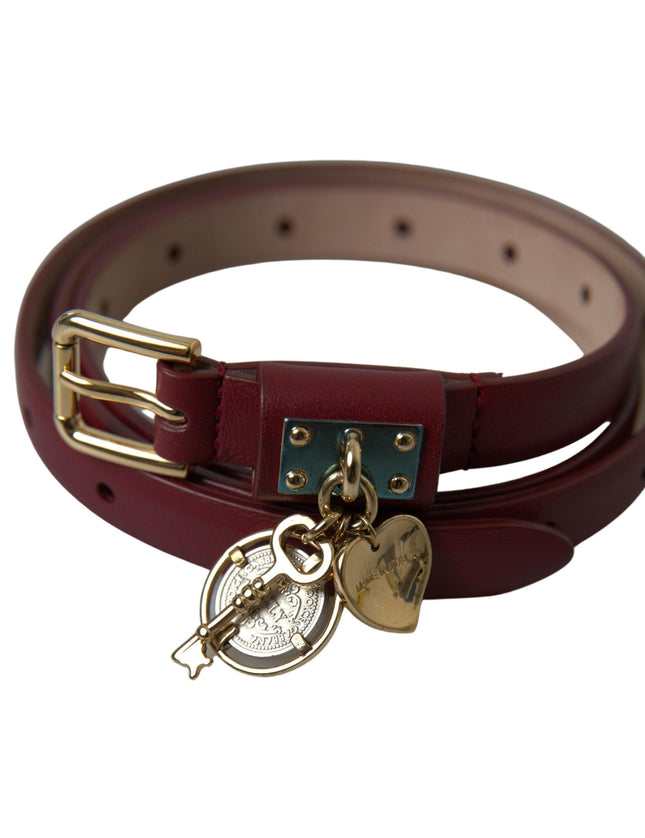 Dolce & Gabbana Bordeaux Leather Embellished Buckle Belt - Ellie Belle