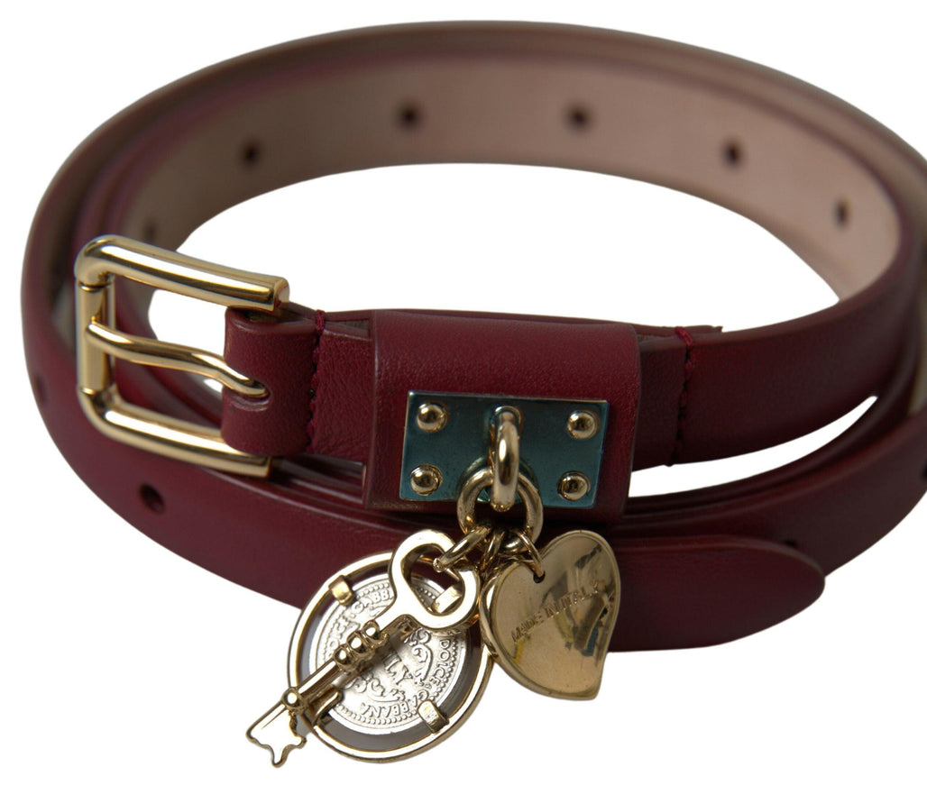 Dolce & Gabbana Bordeaux Leather Embellished Buckle Belt - Ellie Belle