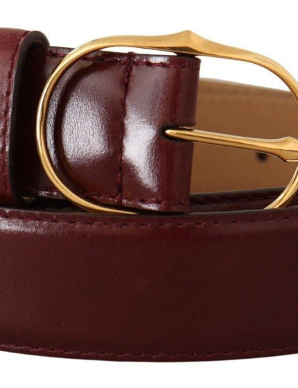 Dolce & Gabbana Bordeaux Leather Gold Metal Oval Buckle Belt - Ellie Belle