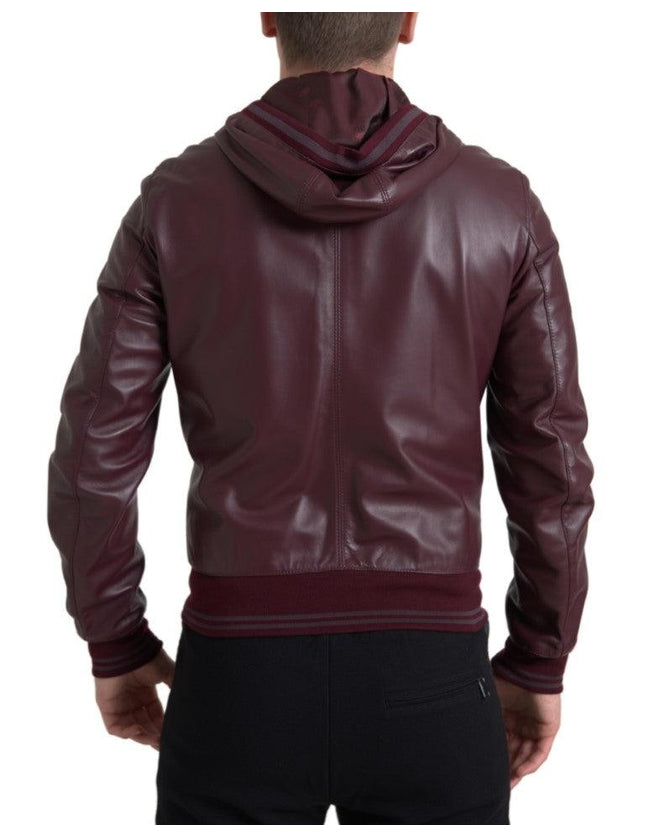 Dolce & Gabbana Bordeaux Leather Hooded Full Zip Men Jacket - Ellie Belle
