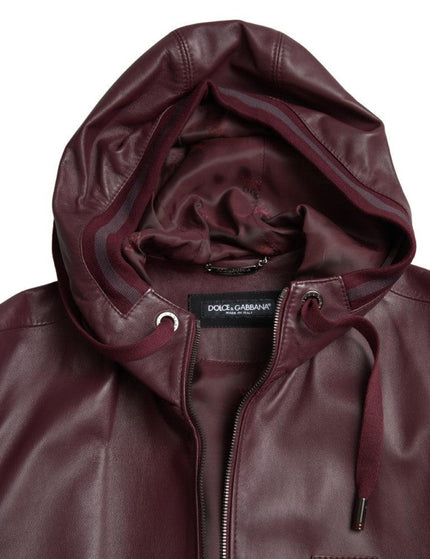 Dolce & Gabbana Bordeaux Leather Hooded Full Zip Men Jacket - Ellie Belle