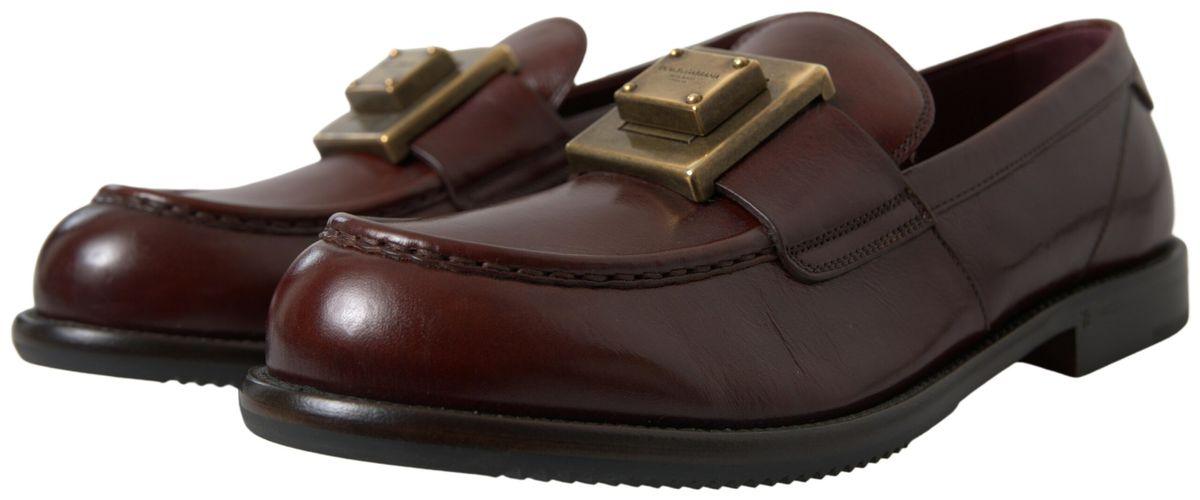 Dolce & Gabbana Bordeaux Leather Loafers Formal Shoes - Ellie Belle