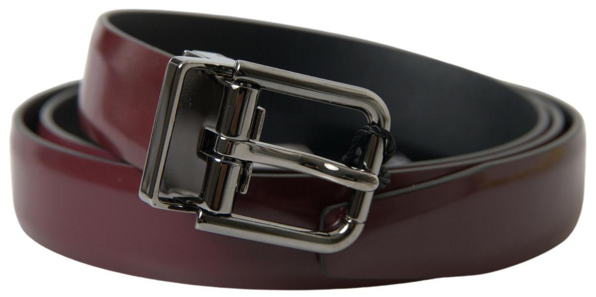 Dolce & Gabbana Bordeaux Leather Silver Metal Buckle Belt - Ellie Belle