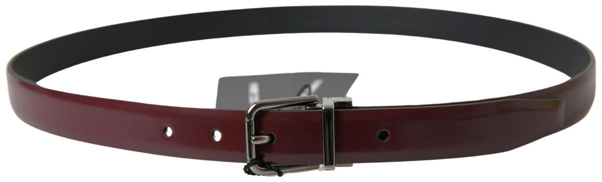 Dolce & Gabbana Bordeaux Leather Silver Metal Buckle Belt - Ellie Belle