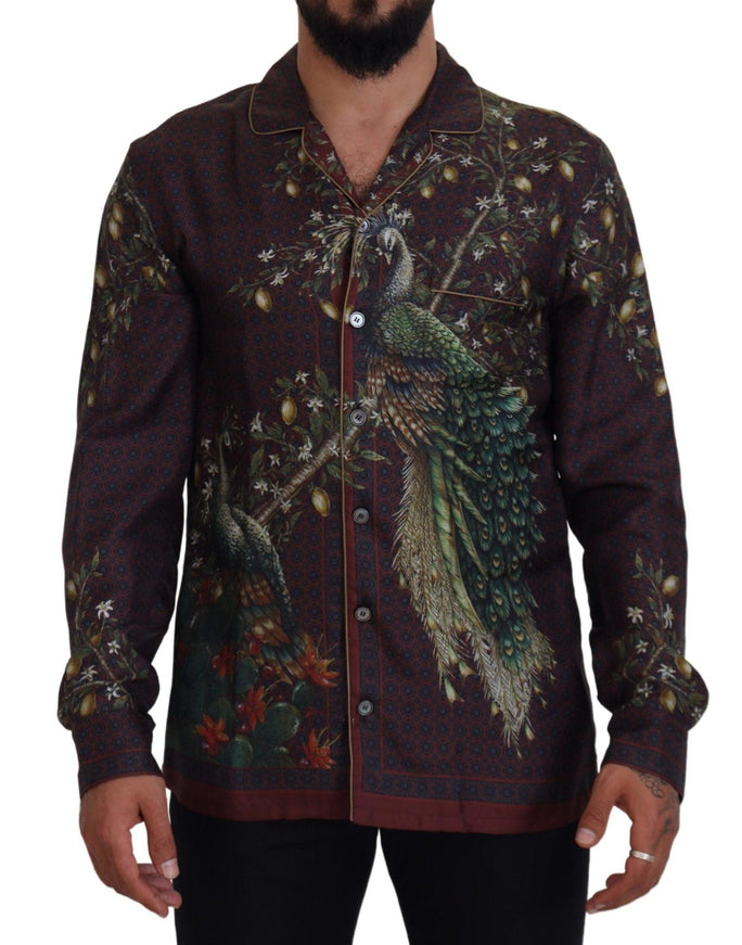 Dolce & Gabbana Bordeaux Ostrich Silk Satin Casual Mens Shirt - Ellie Belle