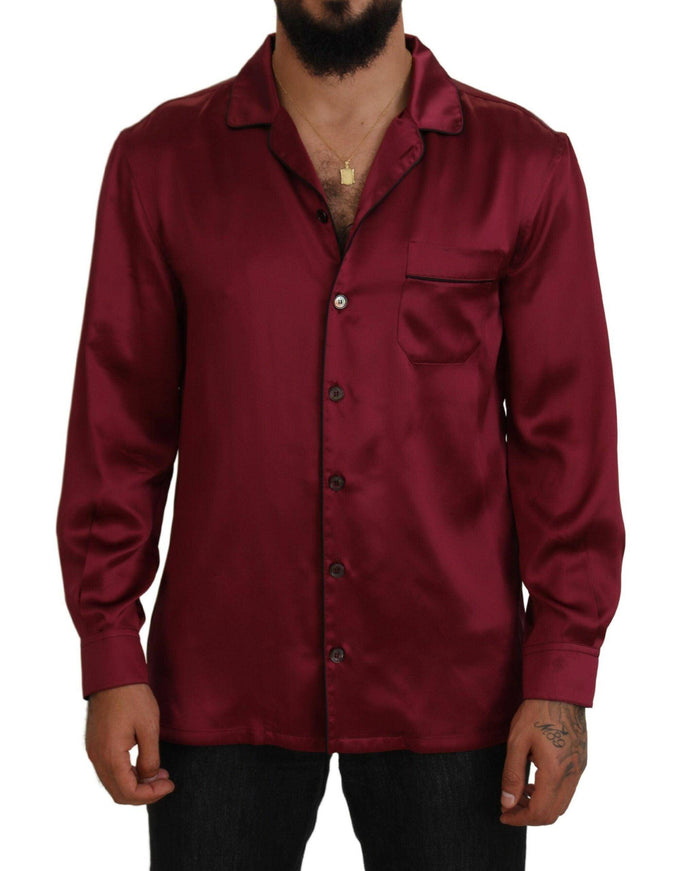 Dolce & Gabbana Bordeaux Silk Long Sleeve Men Pajama Top - Ellie Belle