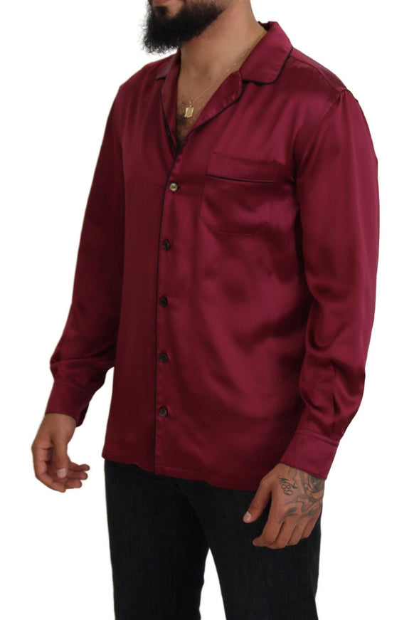 Dolce & Gabbana Bordeaux Silk Long Sleeve Men Pajama Top - Ellie Belle