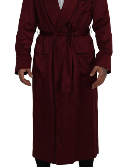 Dolce & Gabbana Bordeaux Silk Robe Coat Men Wrap Jacket - Ellie Belle