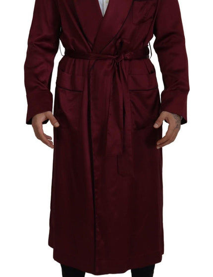 Dolce & Gabbana Bordeaux Silk Robe Coat Men Wrap Jacket - Ellie Belle