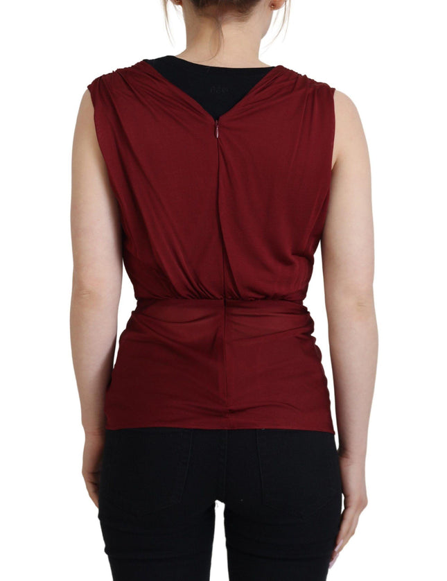 Dolce & Gabbana Bordeaux Silk Stretch Top Vest Blouse - Ellie Belle