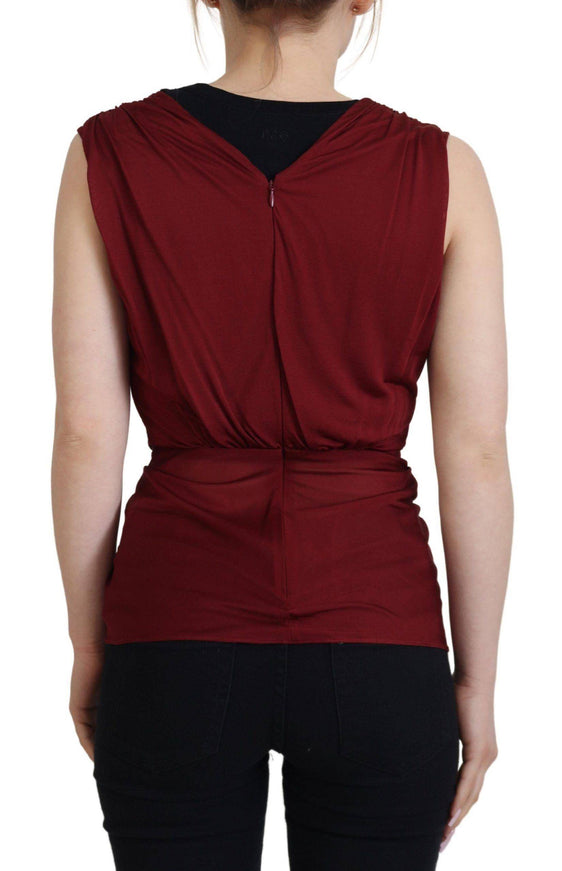 Dolce & Gabbana Bordeaux Silk Stretch Top Vest Blouse - Ellie Belle