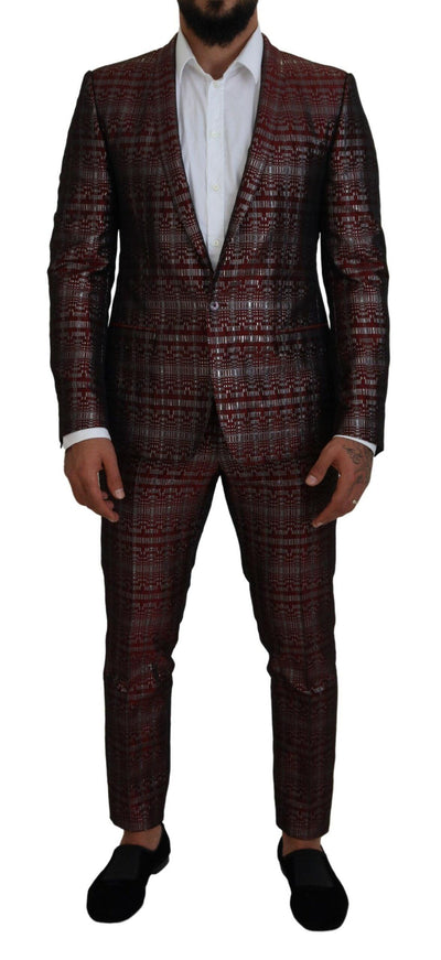 Dolce & Gabbana Bordeaux Silver GOLD Slim Fit Suit - Ellie Belle