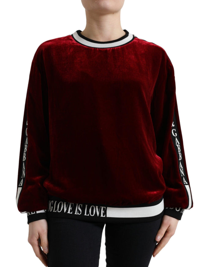 Dolce & Gabbana Bordeaux Velvet Crew Neck Pullover Sweater - Ellie Belle