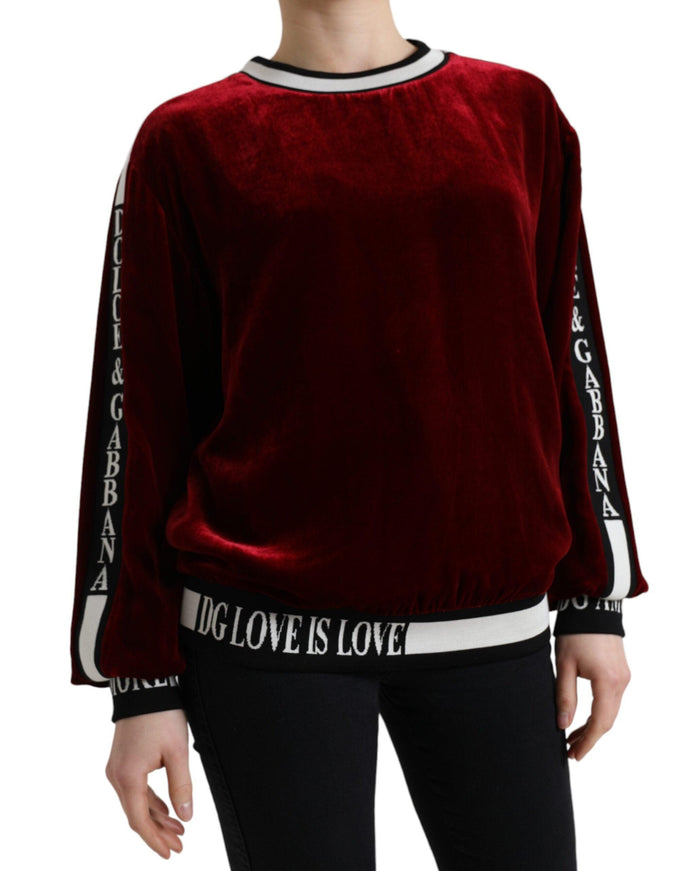 Dolce & Gabbana Bordeaux Velvet Crew Neck Pullover Sweater - Ellie Belle