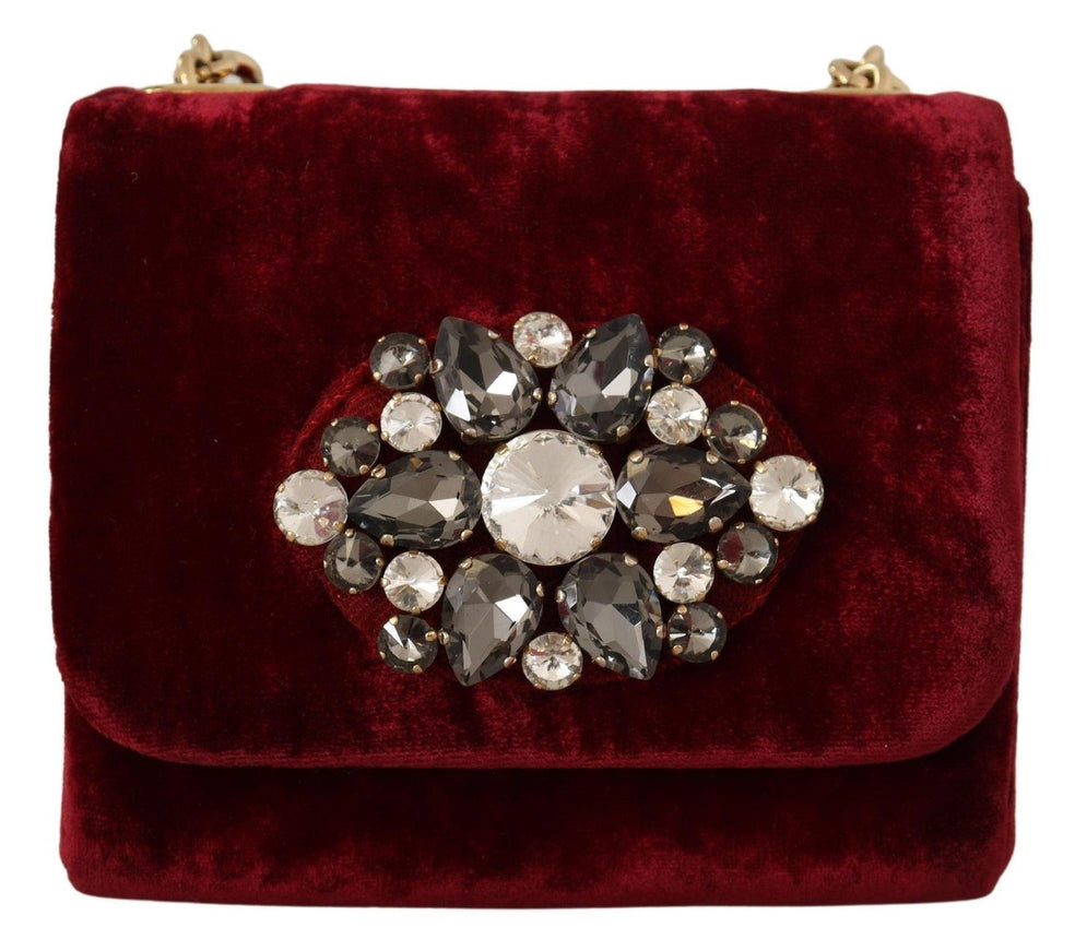 Dolce & Gabbana Bordeaux Velvet Crystals Mini Crossbody Women Bag - Ellie Belle