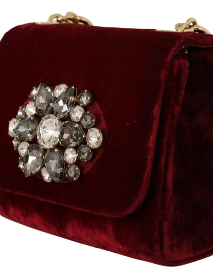 Dolce & Gabbana Bordeaux Velvet Crystals Mini Crossbody Women Bag - Ellie Belle