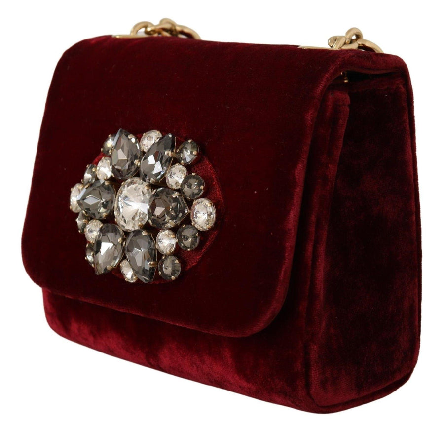 Dolce & Gabbana Bordeaux Velvet Crystals Mini Crossbody Women Bag - Ellie Belle