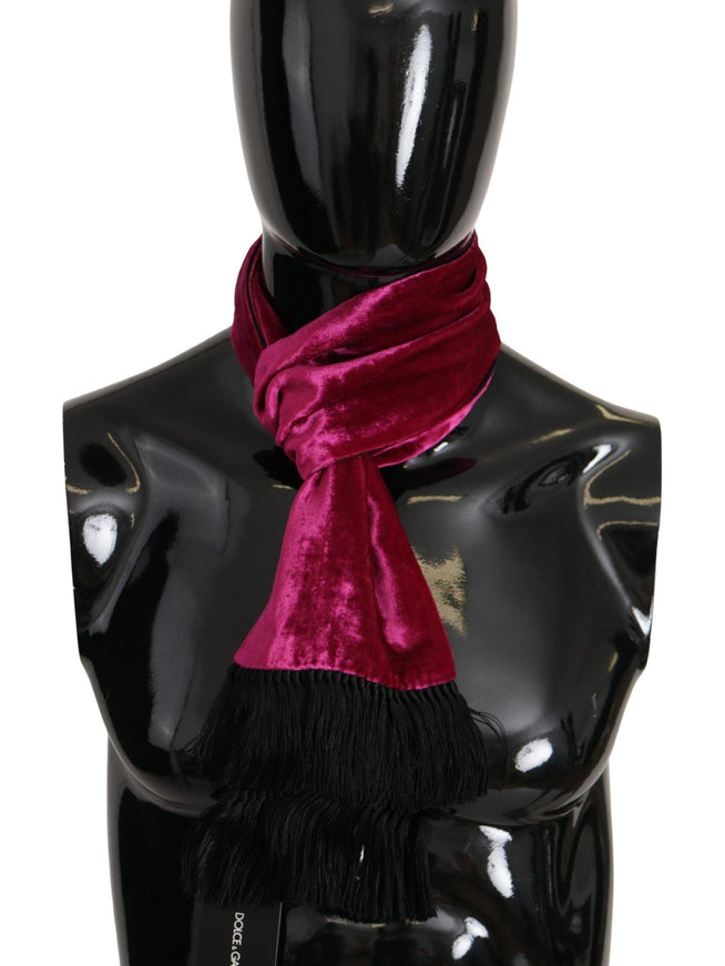 Dolce & Gabbana Bordeaux Velvet Magenta Neck Wrap Fringes Scarf - Ellie Belle