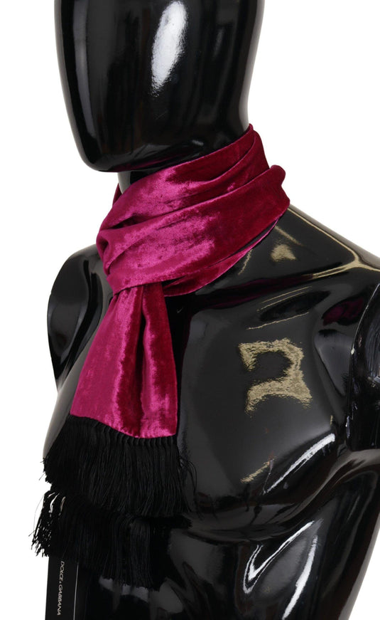 Dolce & Gabbana Bordeaux Velvet Magenta Neck Wrap Fringes Scarf - Ellie Belle