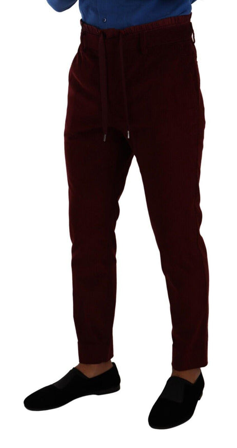 Dolce & Gabbana Bordeaux Velvet Mens Formal Trouser Dress Pants - Ellie Belle