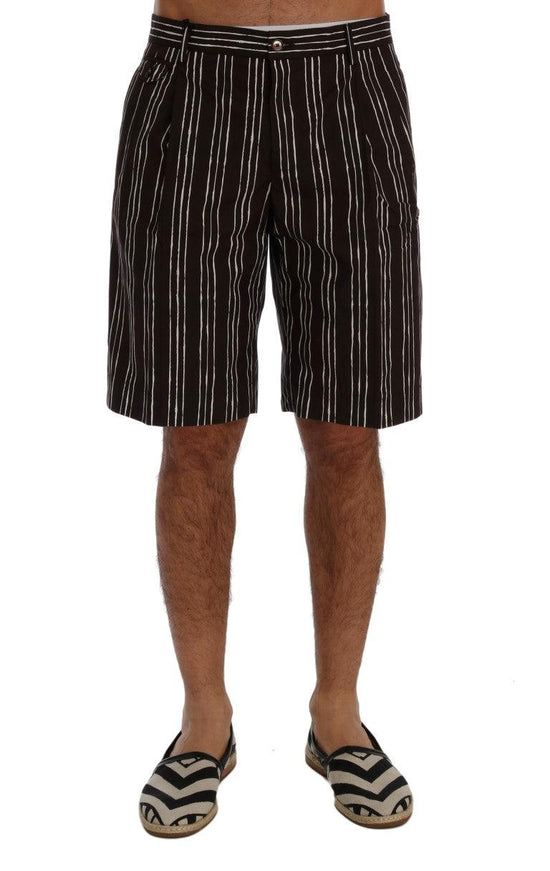 Dolce & Gabbana Bordeaux White Striped Hemp Casual Shorts - Ellie Belle