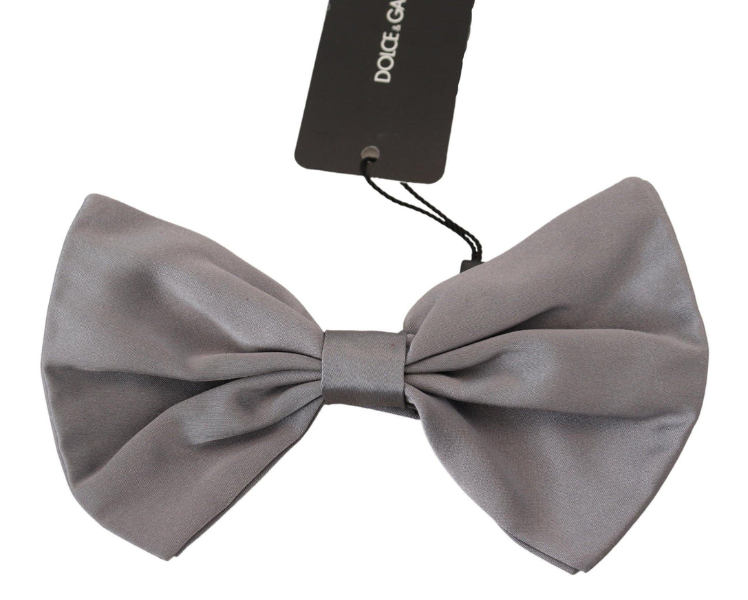 Dolce & Gabbana Bow Tie Men Silver Gray Silk Adjustable Neck Papillon - Ellie Belle