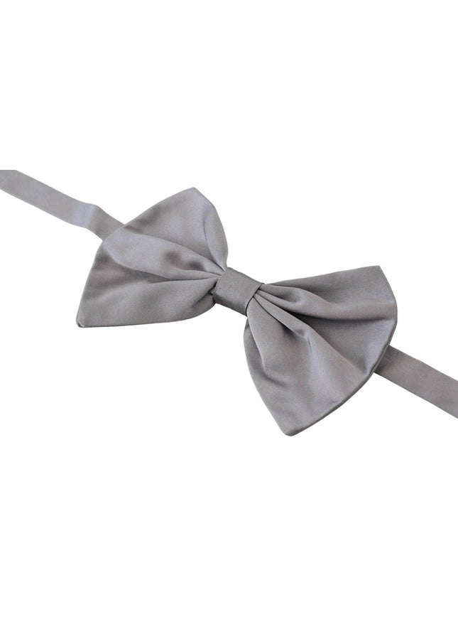 Dolce & Gabbana Bow Tie Men Silver Gray Silk Adjustable Neck Papillon - Ellie Belle