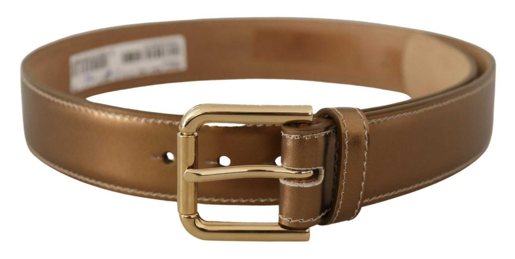 Dolce & Gabbana Bronze Calf Leather Gold Logo Waist Buckle Belt - Ellie Belle