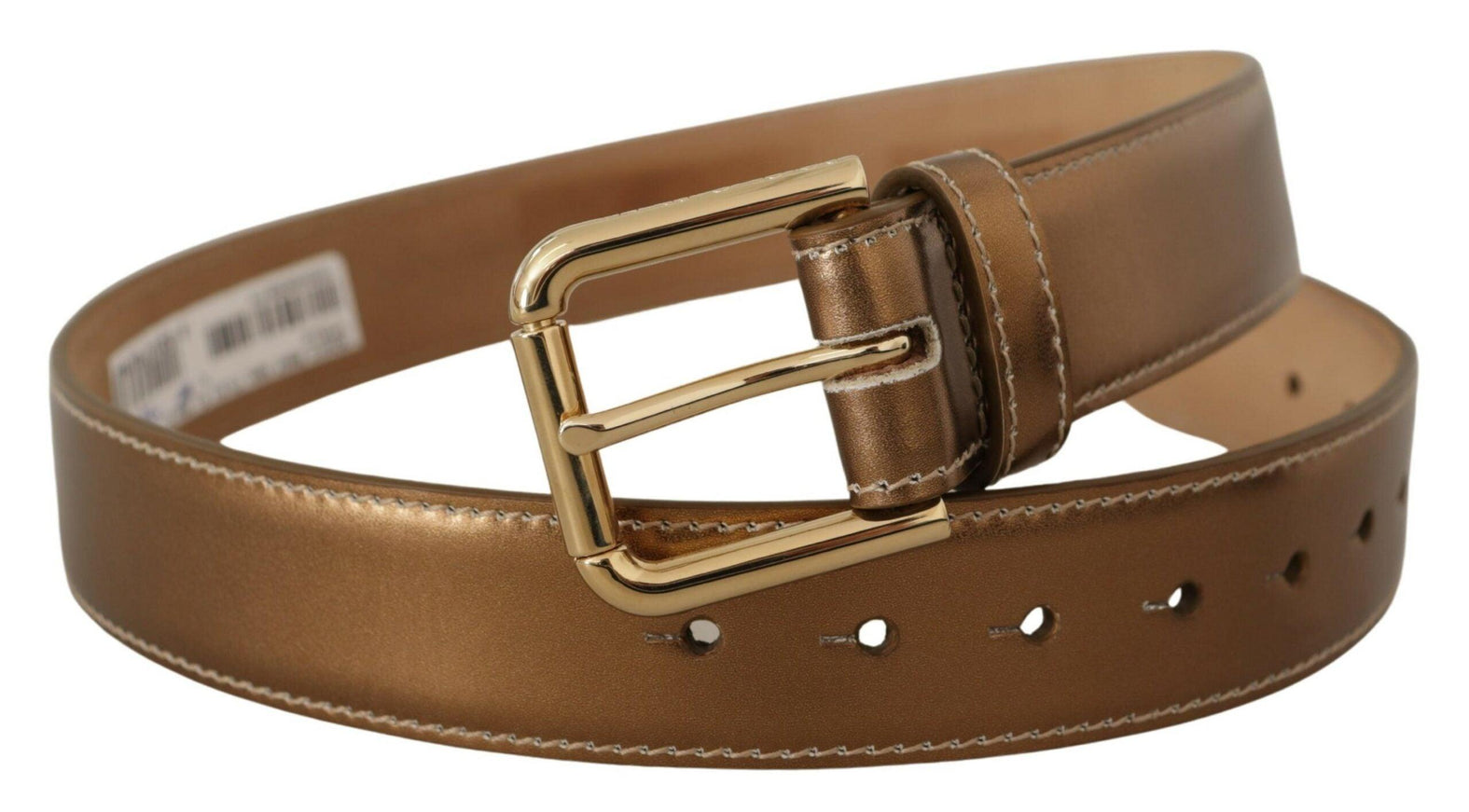 Dolce & Gabbana Bronze Calf Leather Gold Logo Waist Buckle Belt - Ellie Belle