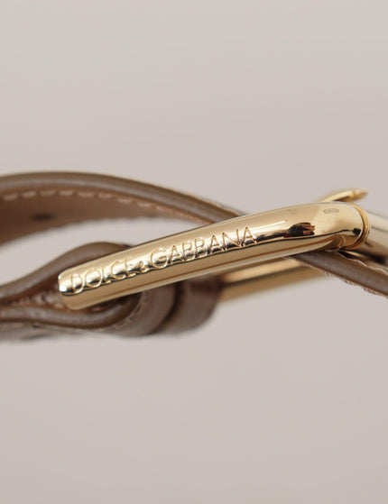 Dolce & Gabbana Bronze Calf Leather Gold Logo Waist Buckle Belt - Ellie Belle