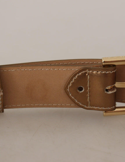 Dolce & Gabbana Bronze Calf Leather Gold Logo Waist Buckle Belt - Ellie Belle
