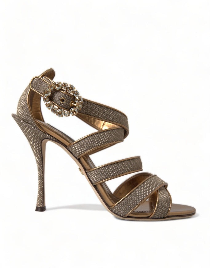 Dolce & Gabbana Bronze Crystal Strap Heels Sandals Shoes - Ellie Belle