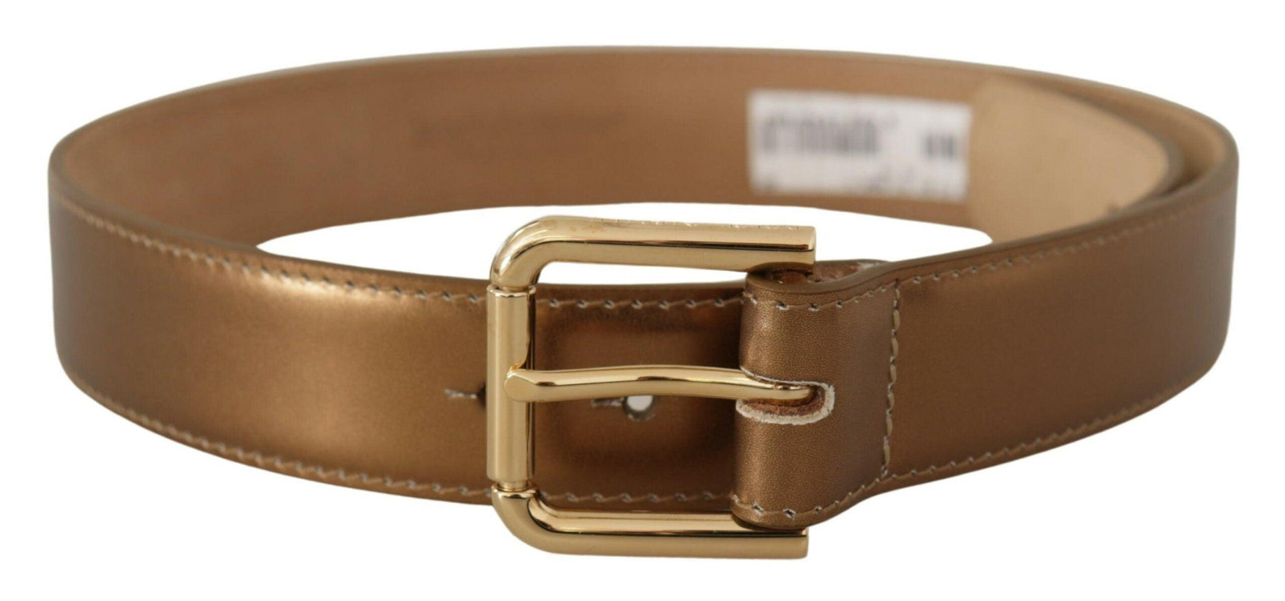 Dolce & Gabbana Bronze Leather Gold Logo Engraved Waist Buckle Belt - Ellie Belle