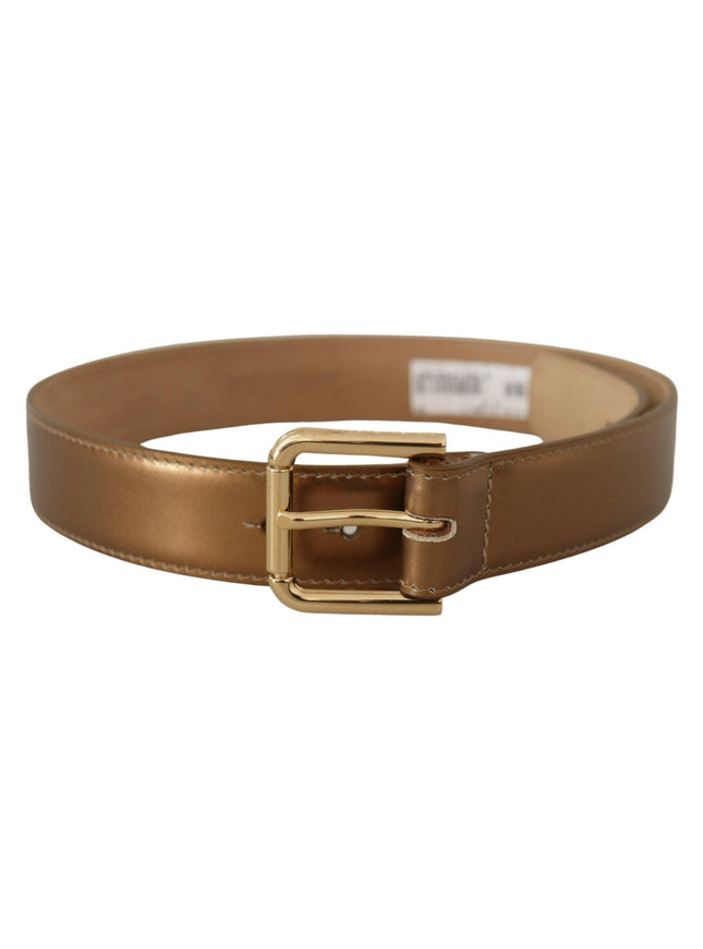 Dolce & Gabbana Bronze Leather Gold Logo Engraved Waist Buckle Belt - Ellie Belle