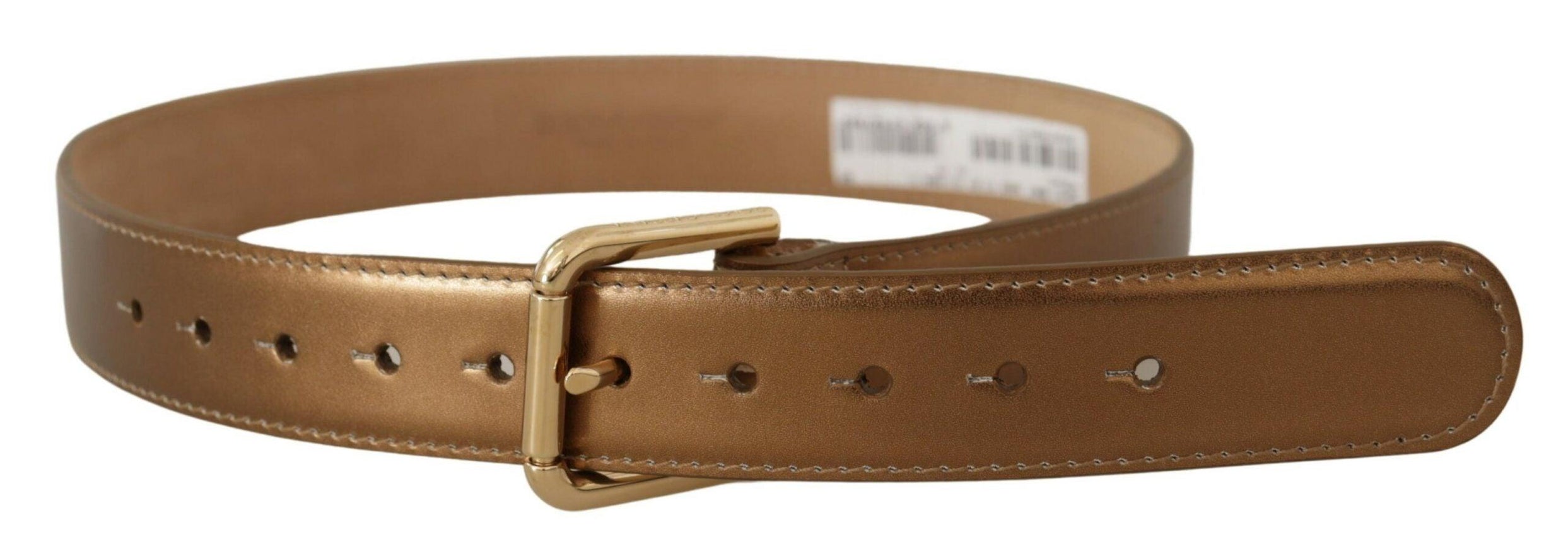 Dolce & Gabbana Bronze Leather Gold Logo Engraved Waist Buckle Belt - Ellie Belle