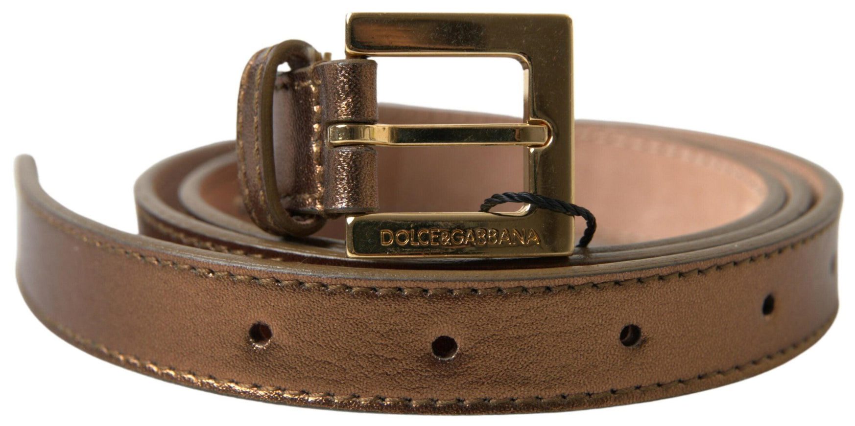 Dolce & Gabbana Bronze Leather Metal Gold Buckle Belt - Ellie Belle