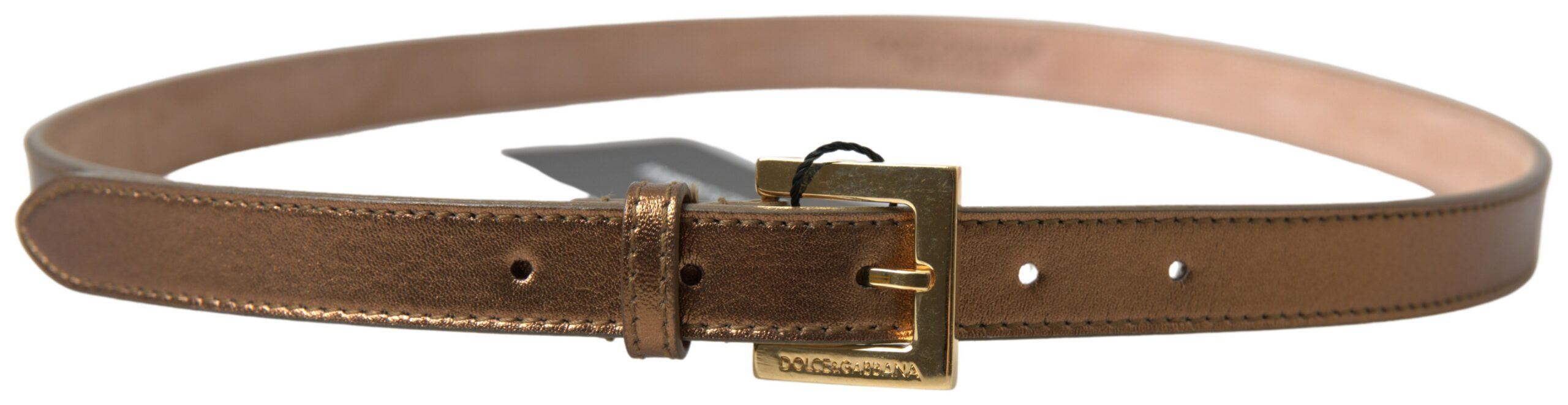 Dolce & Gabbana Bronze Leather Metal Gold Buckle Belt - Ellie Belle