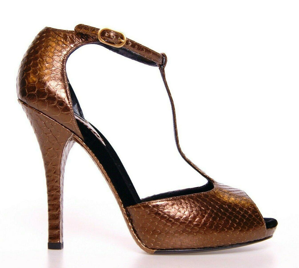 Dolce & Gabbana Bronze Leather Platform Pumps Shoes - Ellie Belle