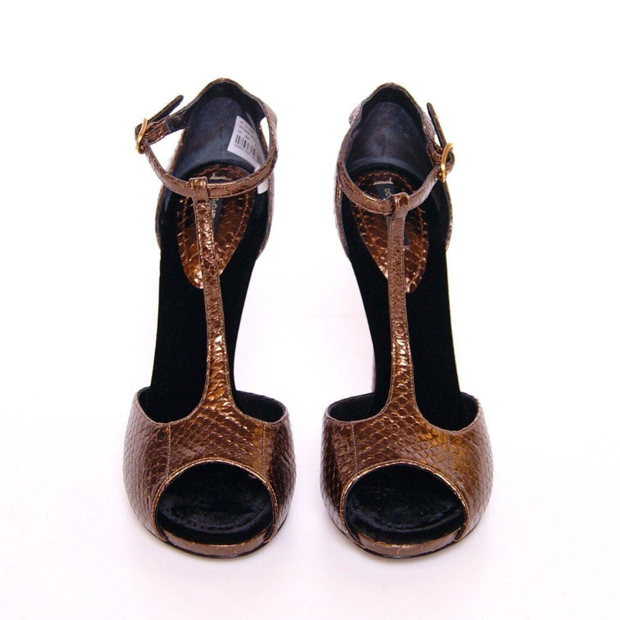 Dolce & Gabbana Bronze Leather Platform Pumps Shoes - Ellie Belle