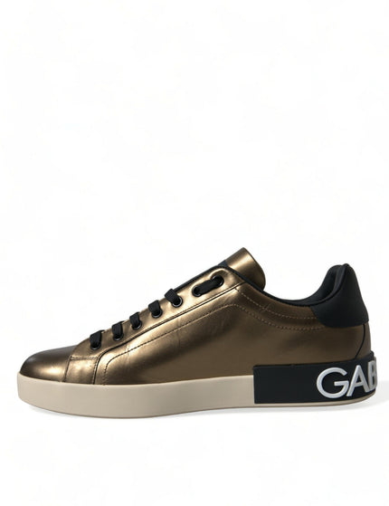 Dolce & Gabbana Bronze Leather Portofino Logo Men Sneakers Shoes - Ellie Belle