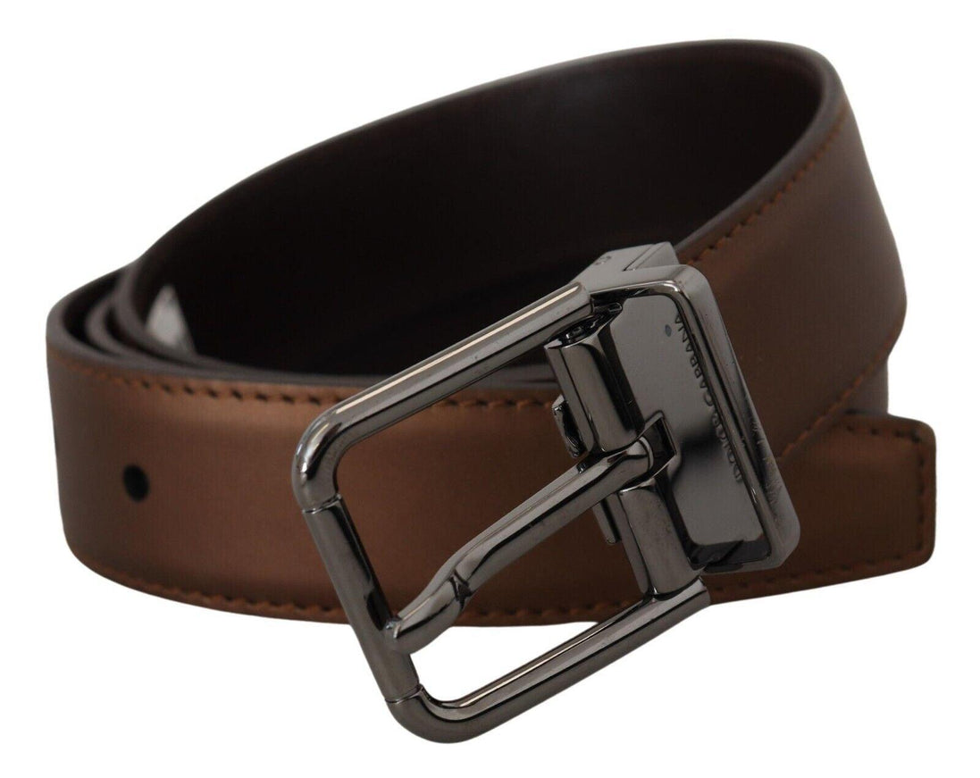 Dolce & Gabbana Bronze Leather Silver Tone Metal Buckle Men - Ellie Belle