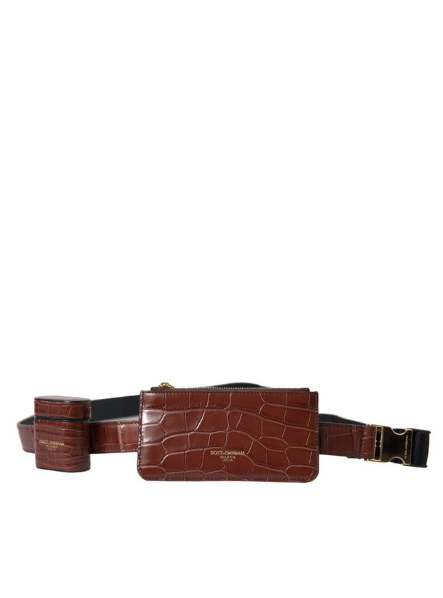 Dolce & Gabbana Brown Alligator Leather Airpods Case Coin Purse Wallet - Ellie Belle