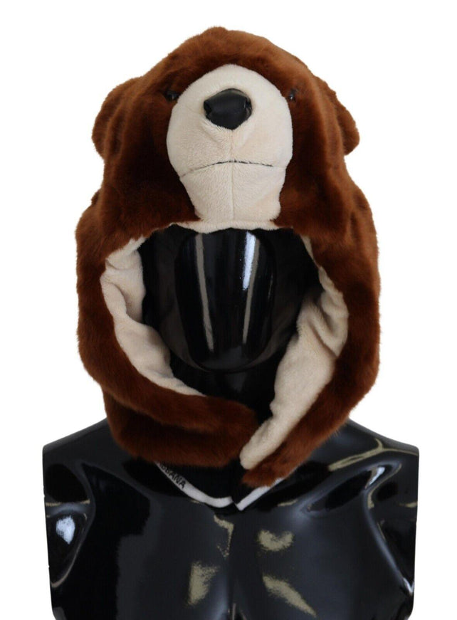 Dolce & Gabbana Brown Bear Fur Whole Head Cap One Size Polyester Hat - Ellie Belle