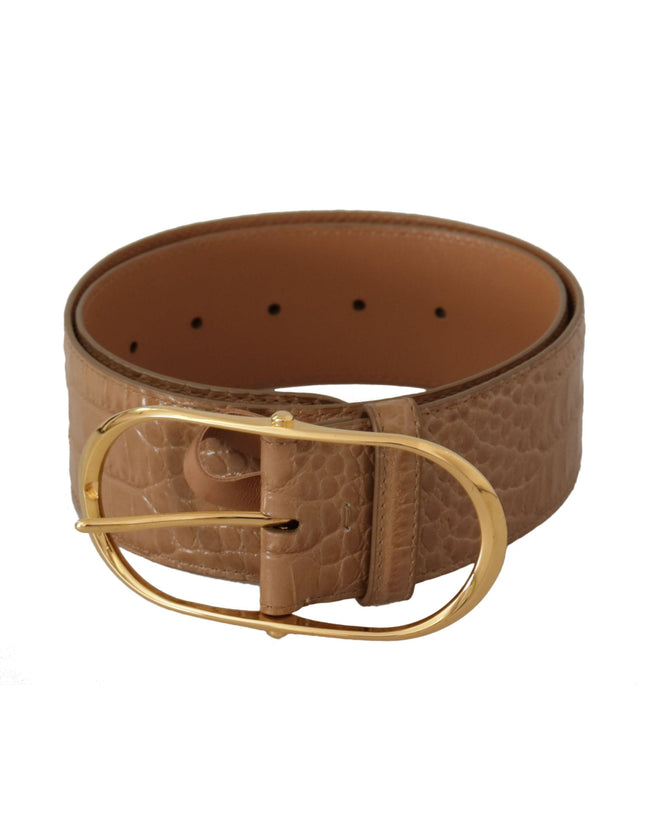 Dolce & Gabbana Brown Beige Leather Gold Metal Oval Buckle Belt - Ellie Belle